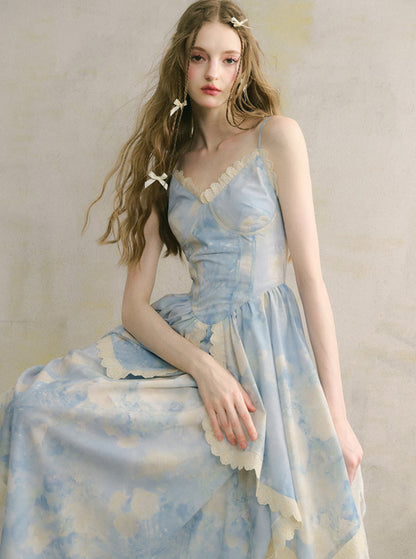 Oil Painting Floral French Slip Dress