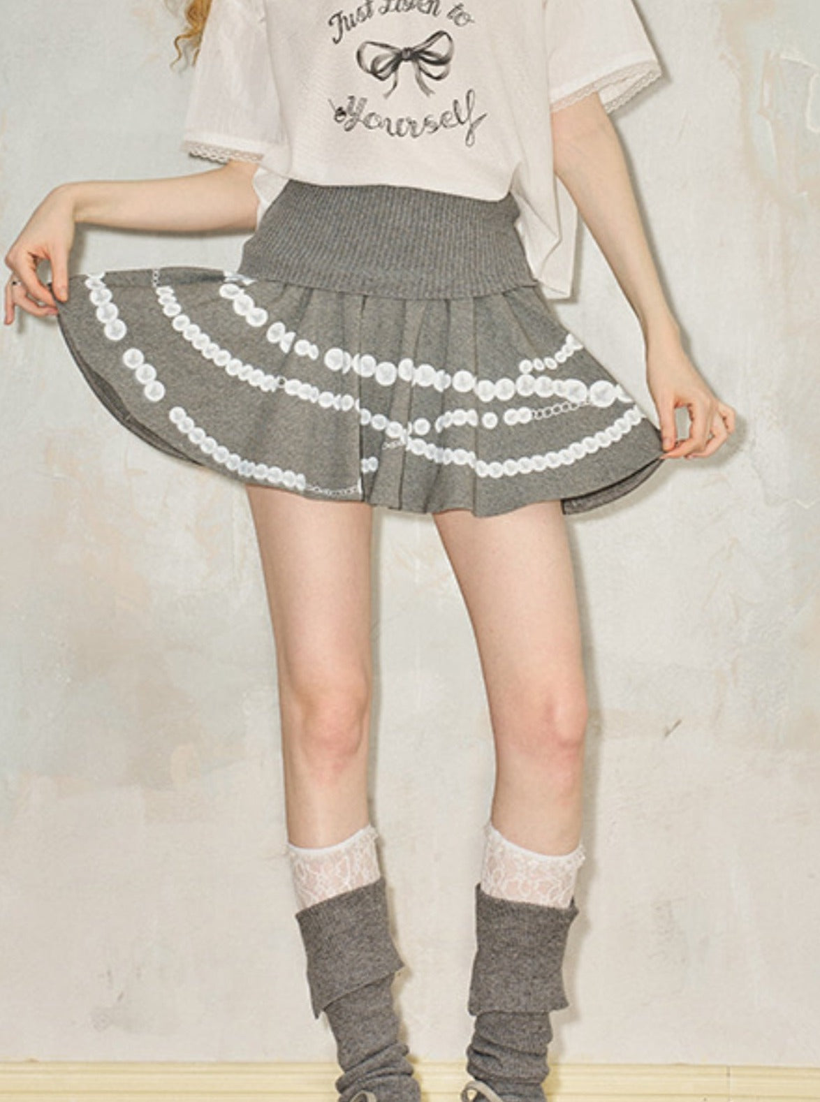 Imitation Pearl Print Skirt