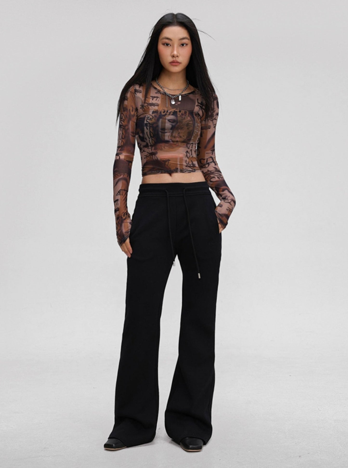 Retro Brown Jazz Tight Crop Top