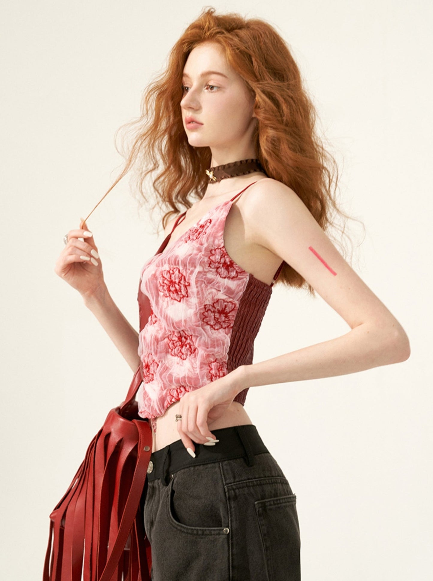 Schlankes rosa Patchwork-Camisole-Top