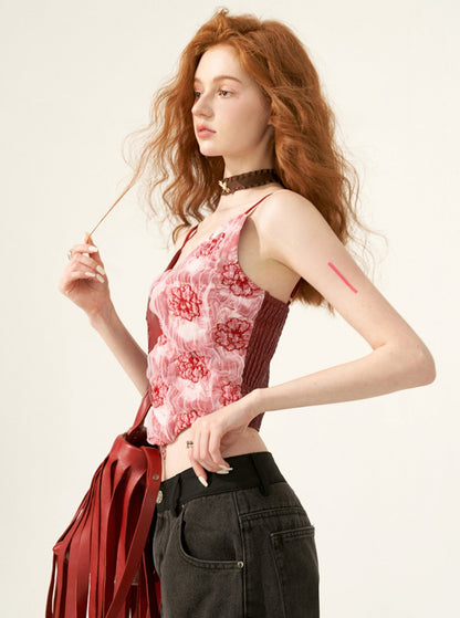 Schlankes rosa Patchwork-Camisole-Top