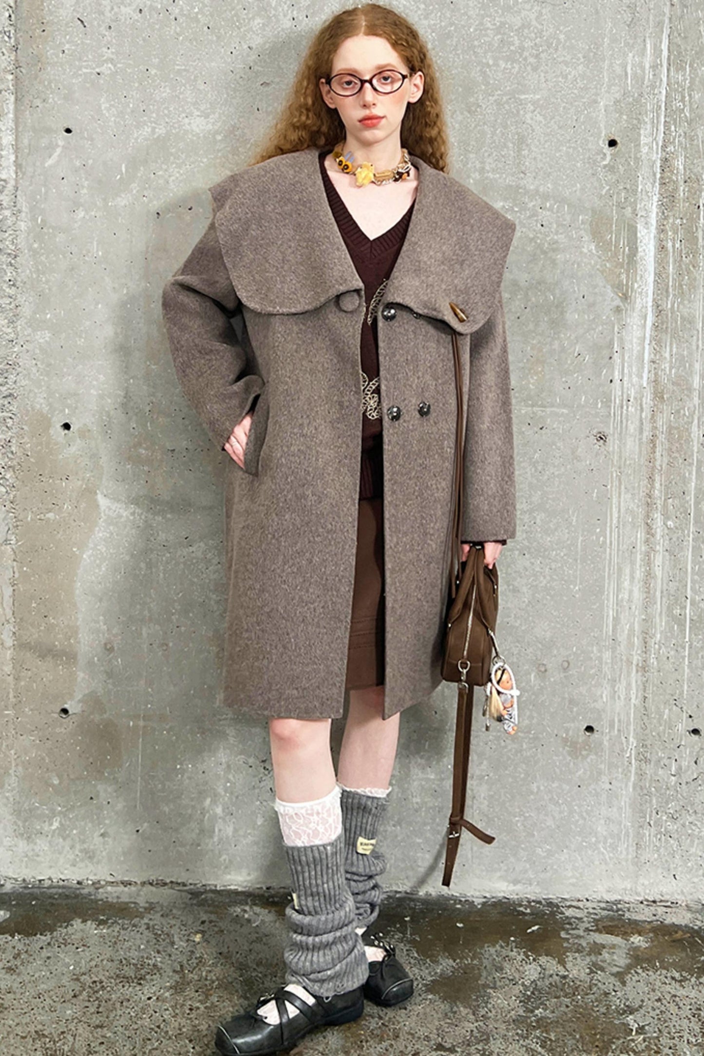 Large Lapel Tweed Wool Coat