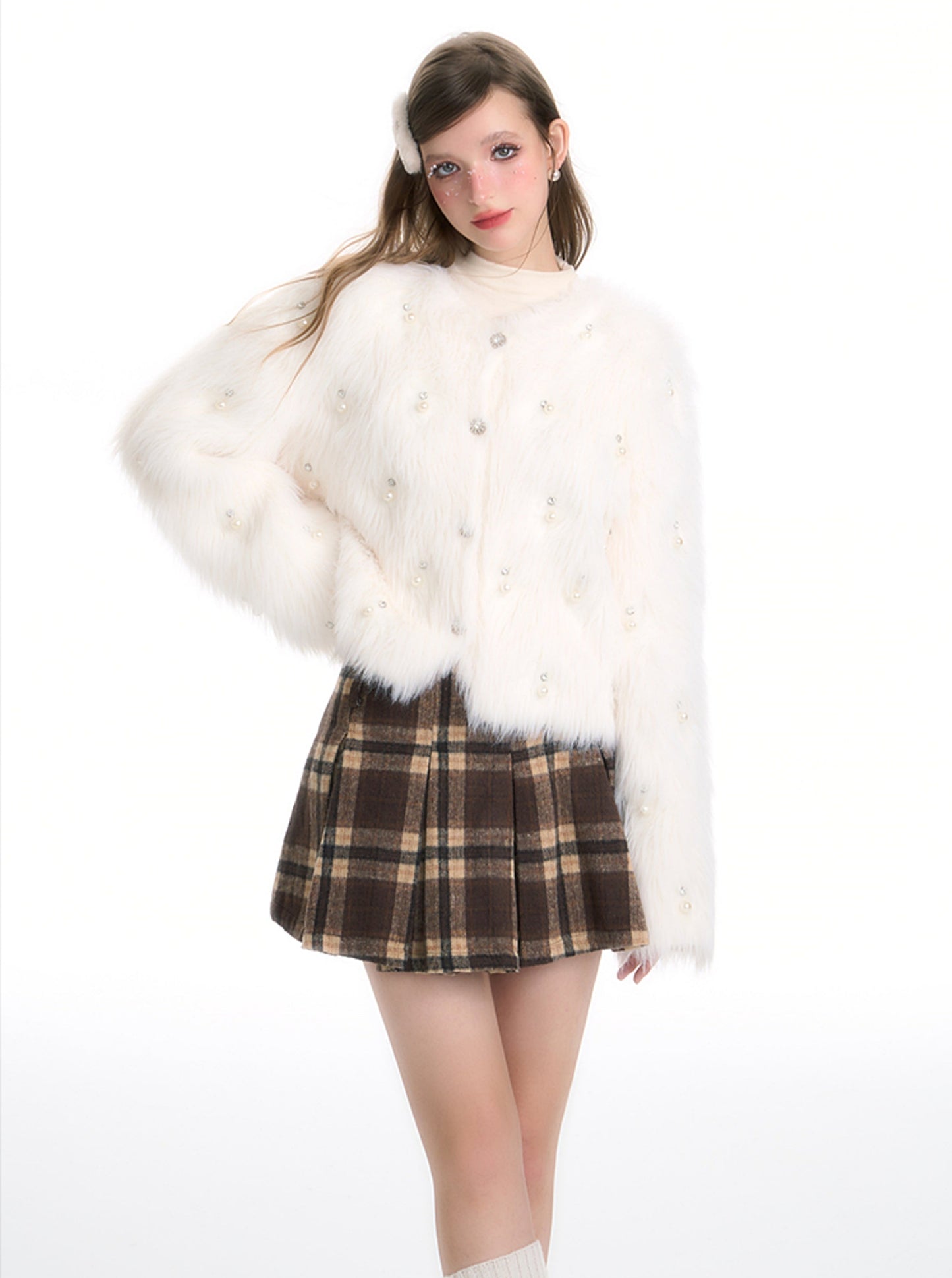 Imitation mink fur knitted cardigan jacket