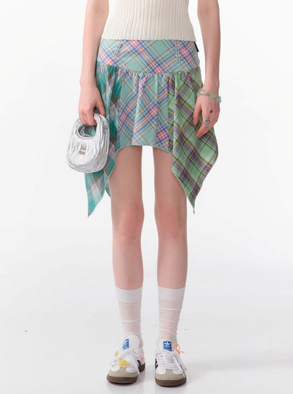 Irregular Panel Cropped Plaid Skirt