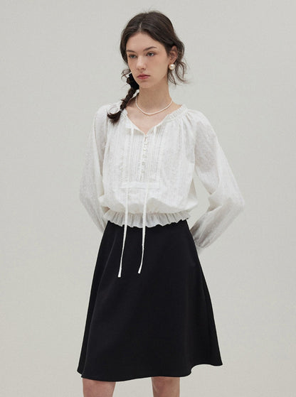 Elegant temperament ruffle open shirt