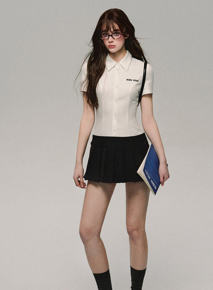 Short Sleeve Pleated College Dress