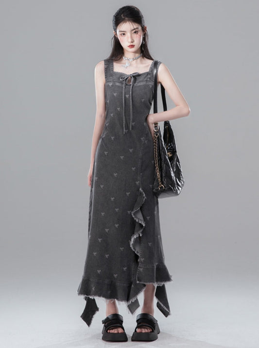Twilight Grey Bow Print Fishtail Dress