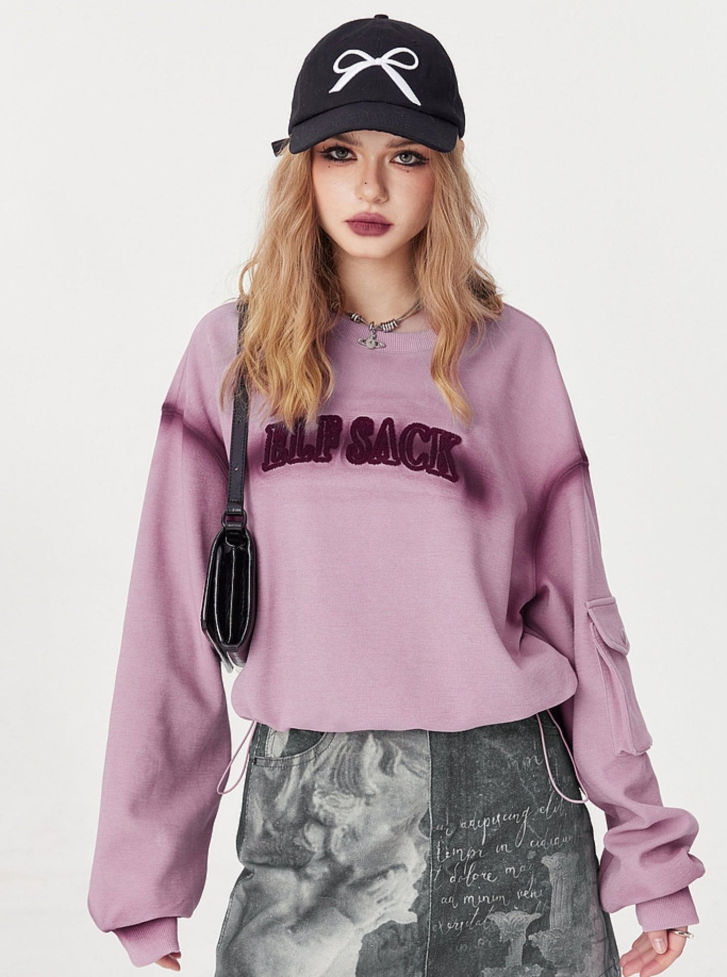 Smudge Pink Cropped Sweatshirt Top