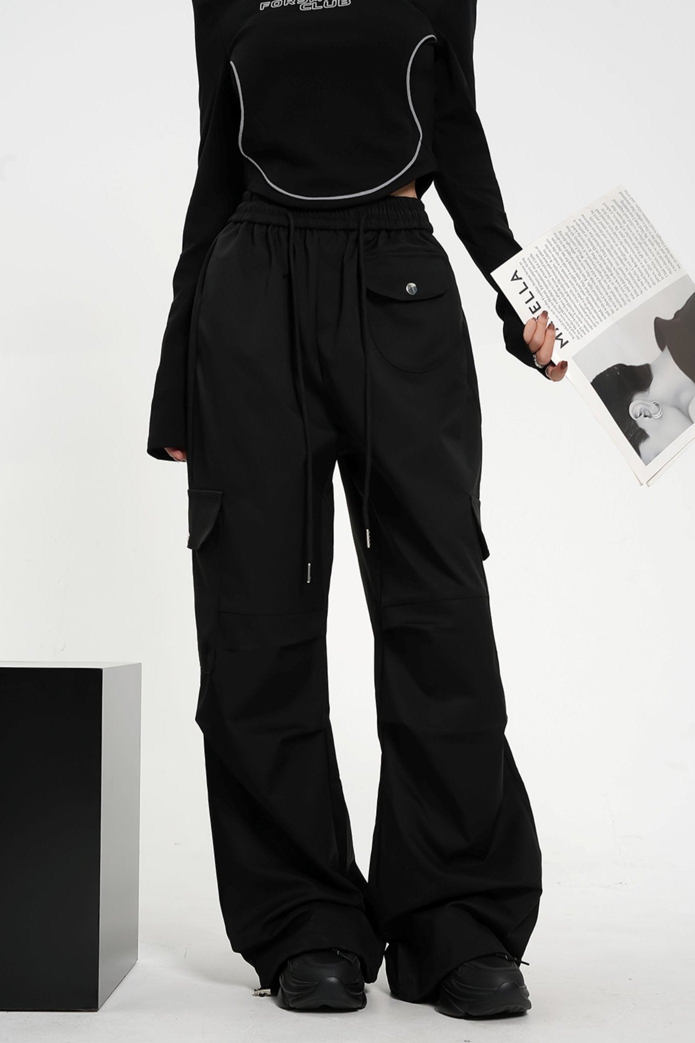 High-Waisted Elasticated Waist Cargo Pants