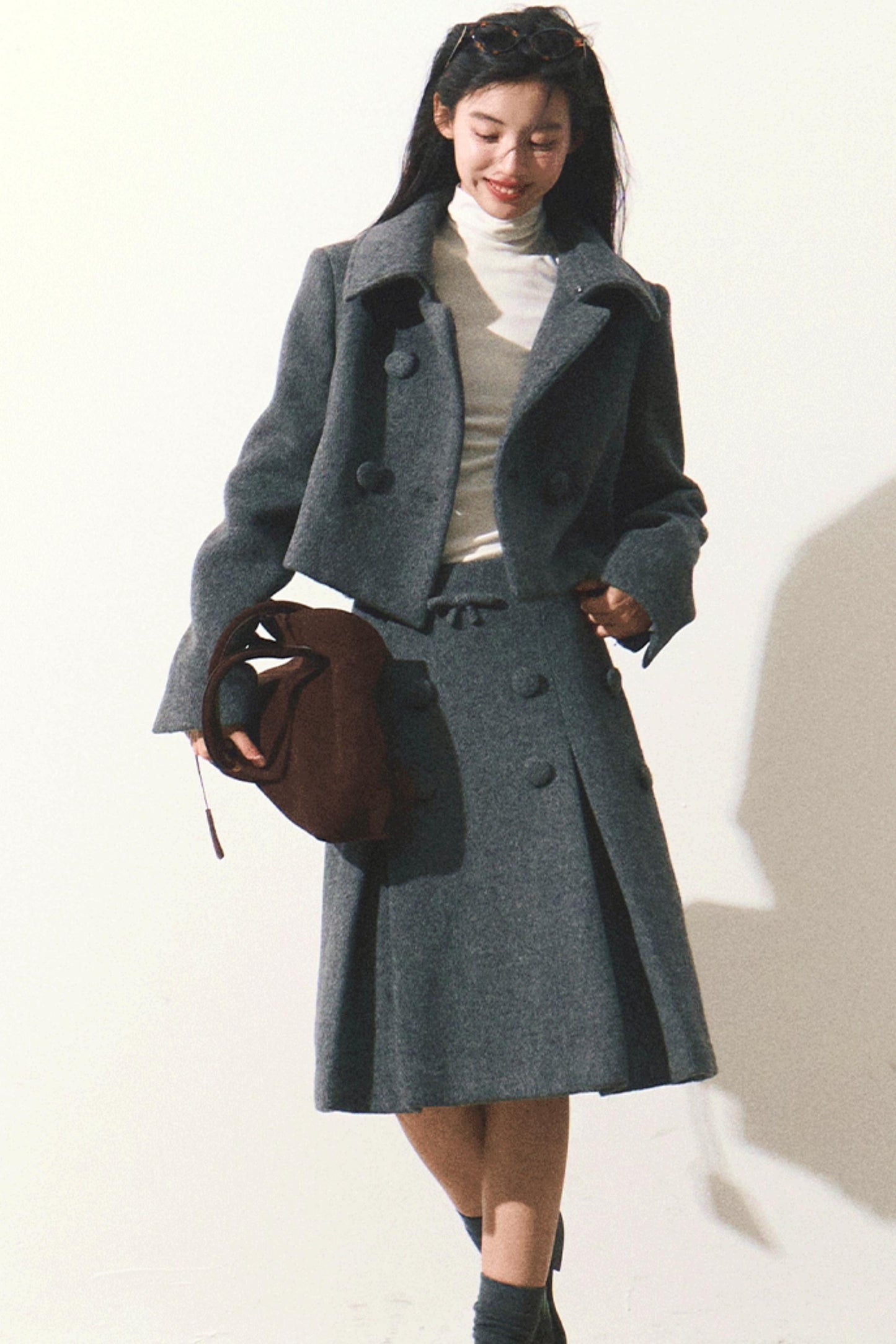 Wool Tweed Jacket Skirt Set-Up