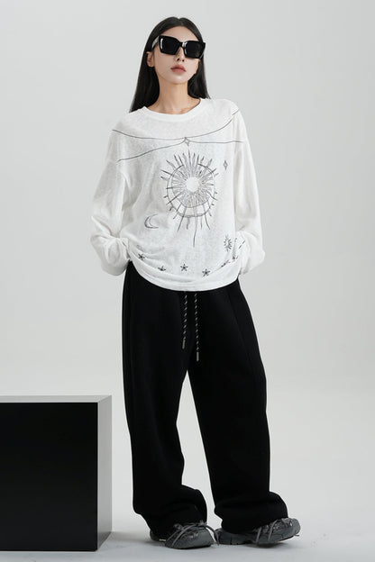 Sense Print Loose Long Sleeve T-Shirt