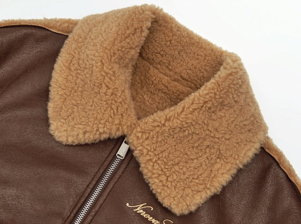 Retro lapel fur integrated jacket