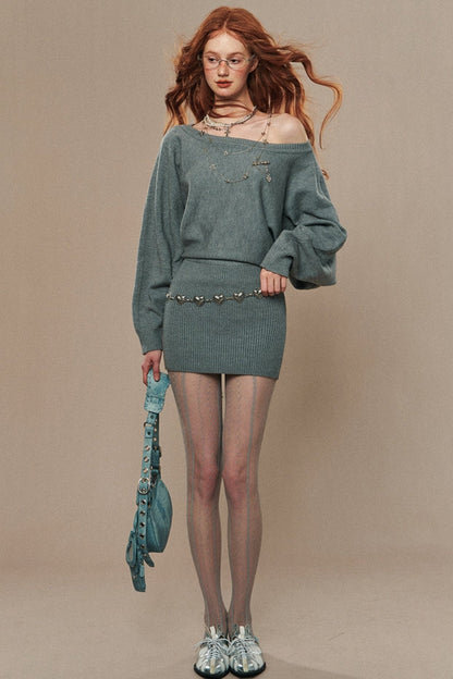 Slanted Shoulder Knitted Hip Dress