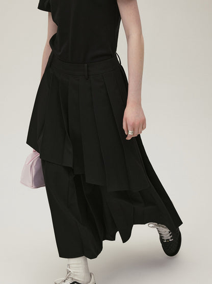 Mid-High Waisted Double Pleat Skirt