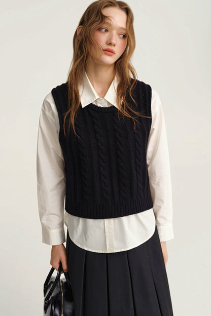 Black Wool Vest And White Shirt Set-Up