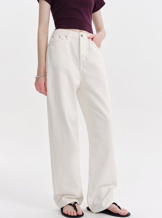 DESIGNER PLUS White Straight Leg High Waist Jeans Summer 2024 New Loose Slim Drap Pants