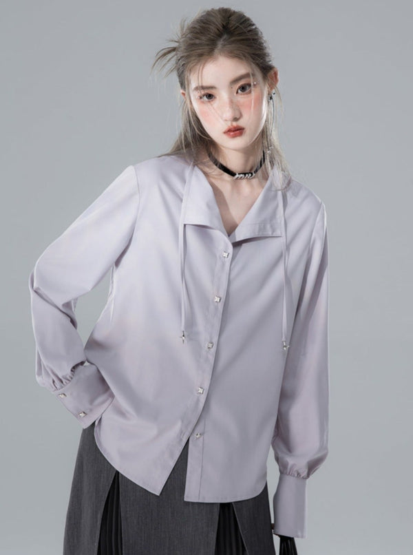 Grey Purple Lace Design Shirt