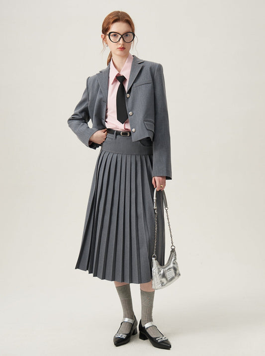French Blazer High Waist A-Line Skirt Set-Up
