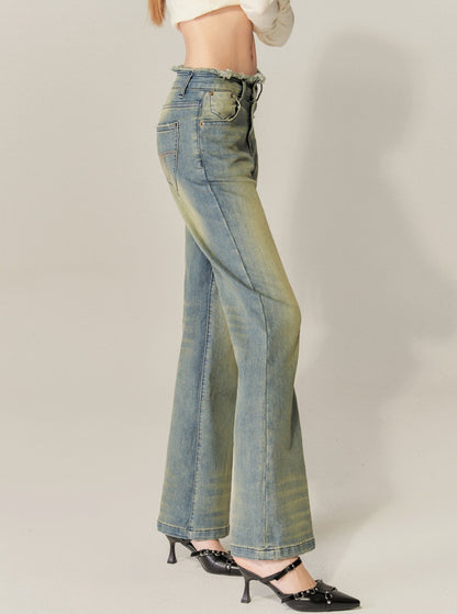 American retro washed flared jeans