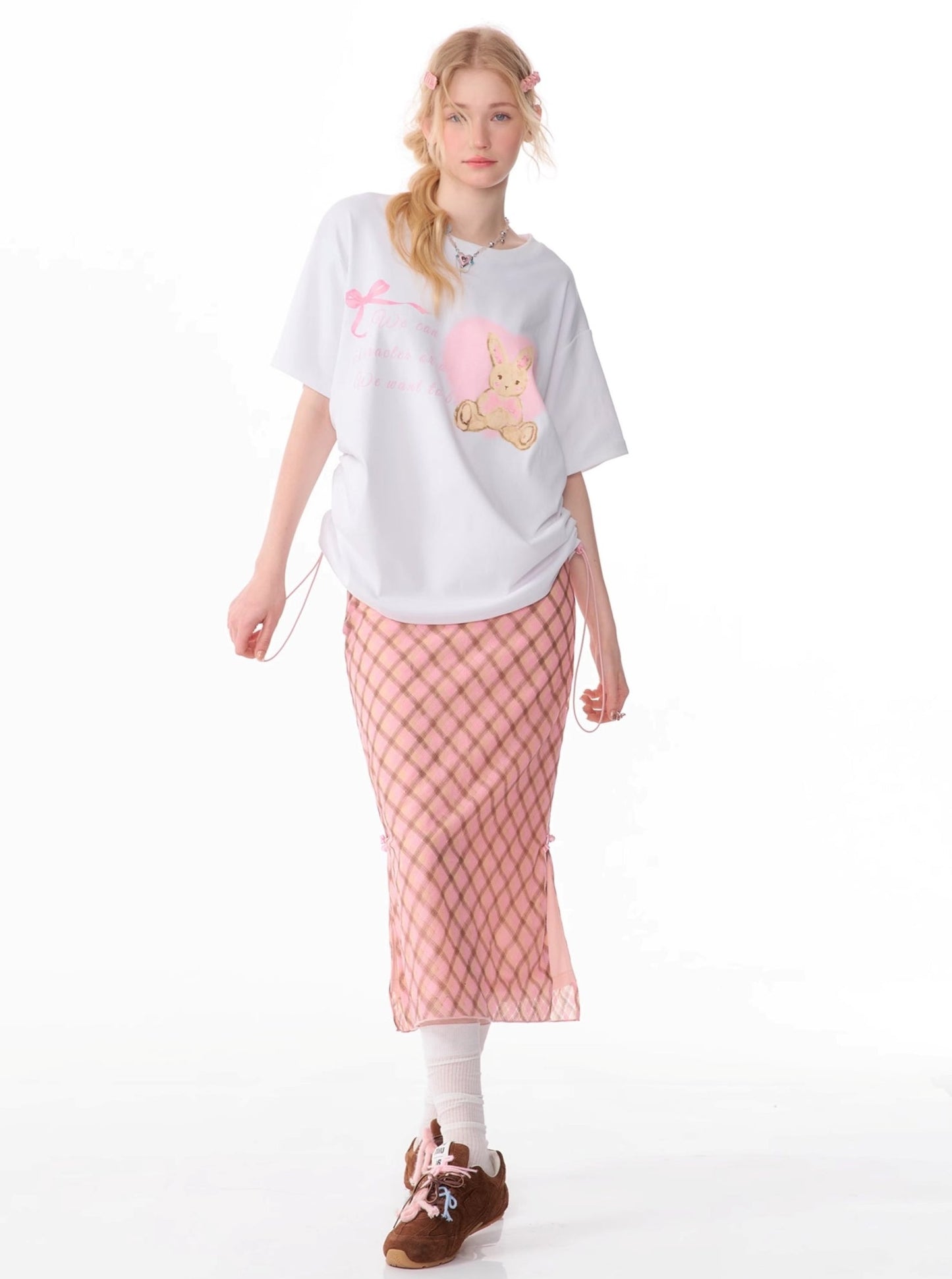 Drawstring Bunny Print T-Shirt