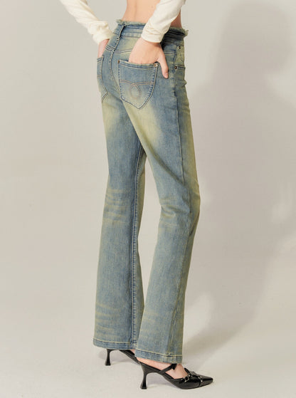 American retro washed flared jeans