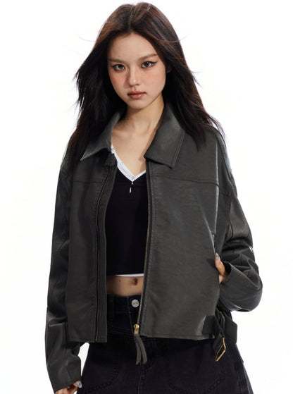 PU Leather Zipper Jacket