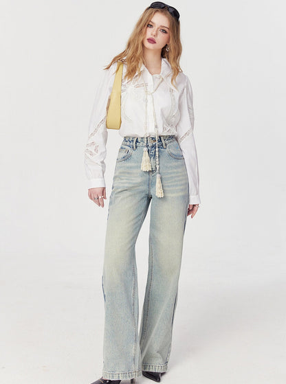 Vintage High-Waist Straight Jeans-Hose