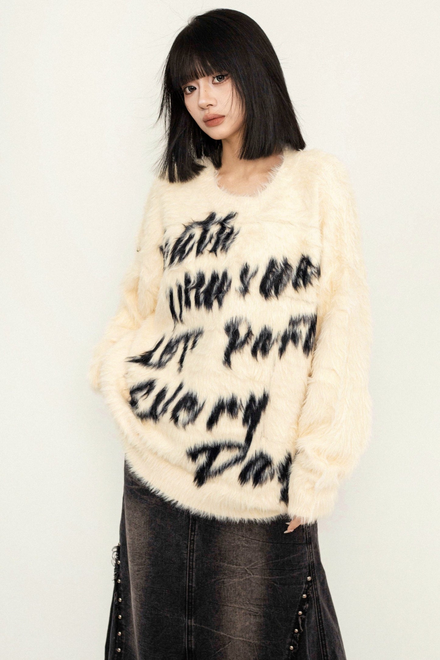 OCTTFLAB Fall/Winter American vintage letter mohair sweater is worn inside and out, casual and loose knitting