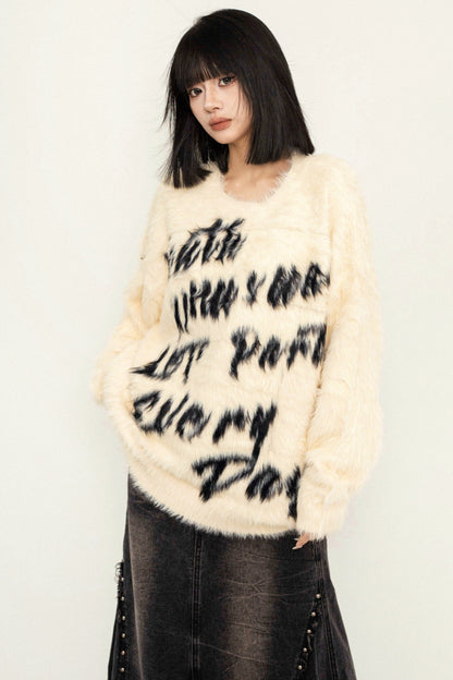 OCTTFLAB Fall/Winter American vintage letter mohair sweater is worn inside and out, casual and loose knitting