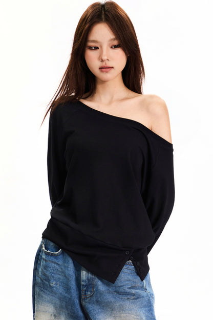 Retro Loose Fit Off-Shoulder Top