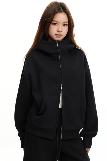 Sporty Stand Collar Hooded Short Jacket