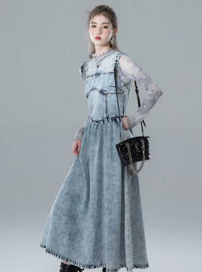 Snowflake Blue Denim Dress Set-Up