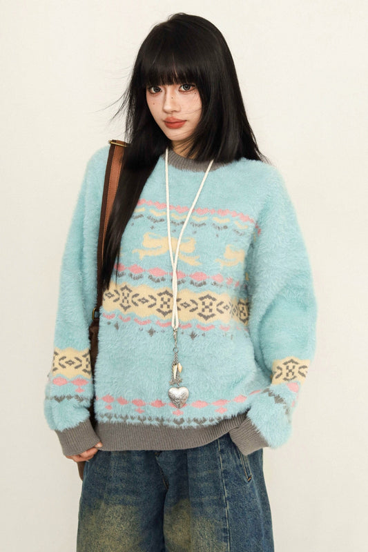 Contrasting Loose Knit Pullover Sweater