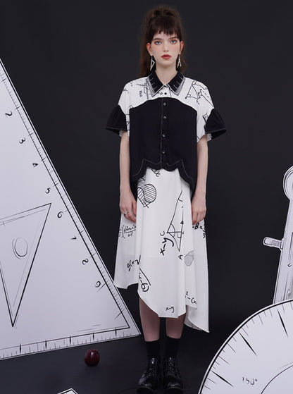 Geometric Illustration Spliced Shirt