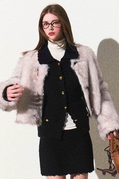 Versatile Leather-Edged Eco-Fur Jacket