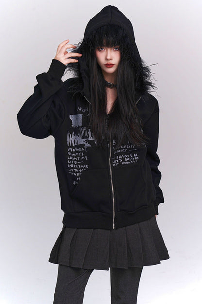 Thickened Black Fleece Hooded Jacket