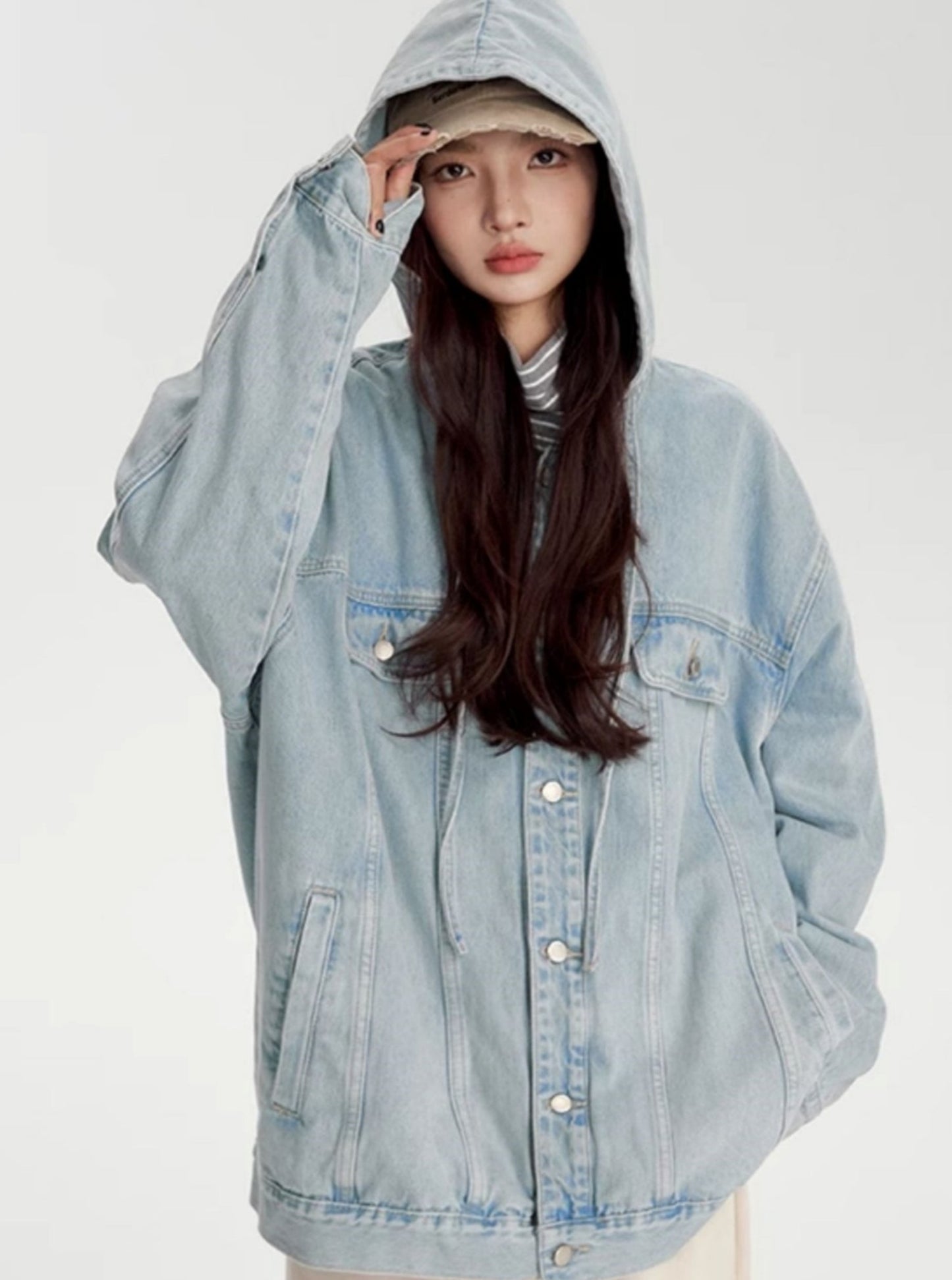 Retro Washed Denim Hooded Jacket