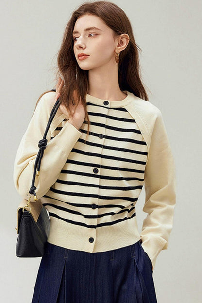 Raglan Sleeve Striped Knit Sweater