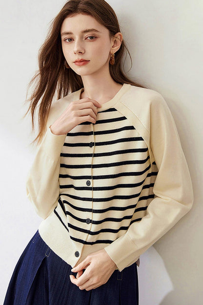 Raglan Sleeve Striped Knit Sweater