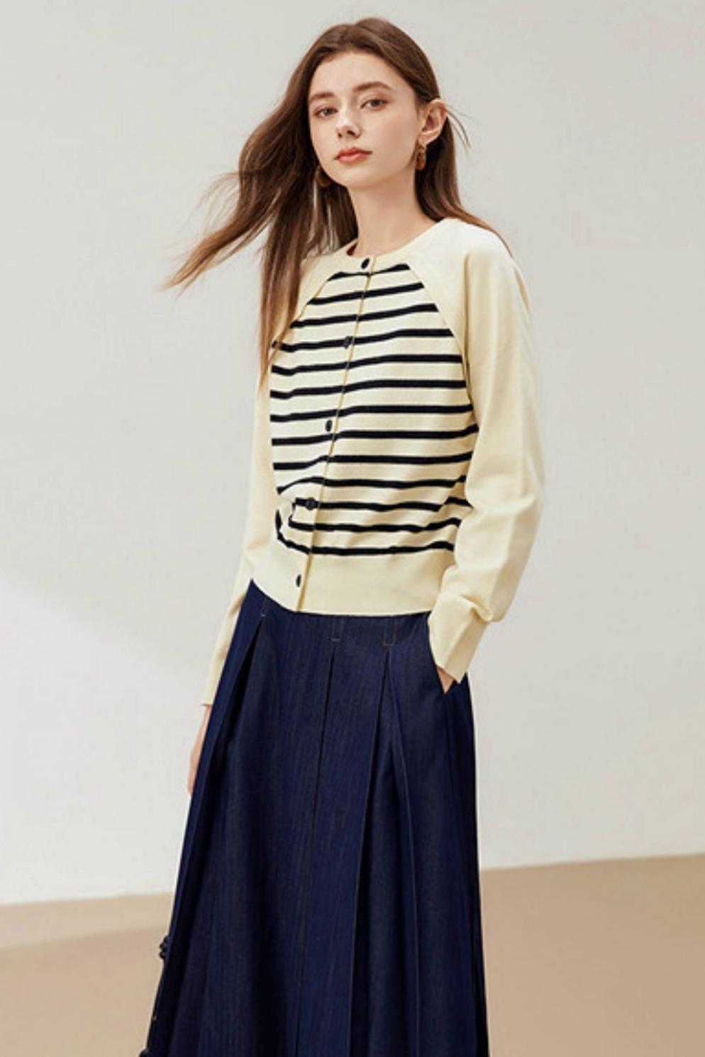 Raglan Sleeve Striped Knit Sweater