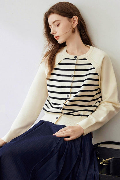 Raglan Sleeve Striped Knit Sweater