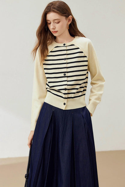 Raglan Sleeve Striped Knit Sweater