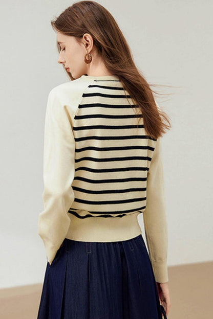 Raglan Sleeve Striped Knit Sweater