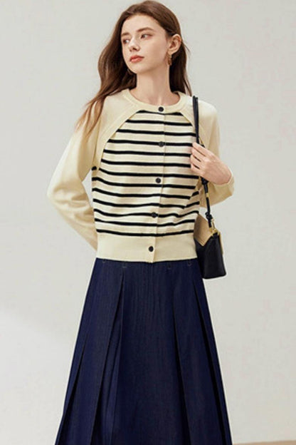 Raglan Sleeve Striped Knit Sweater