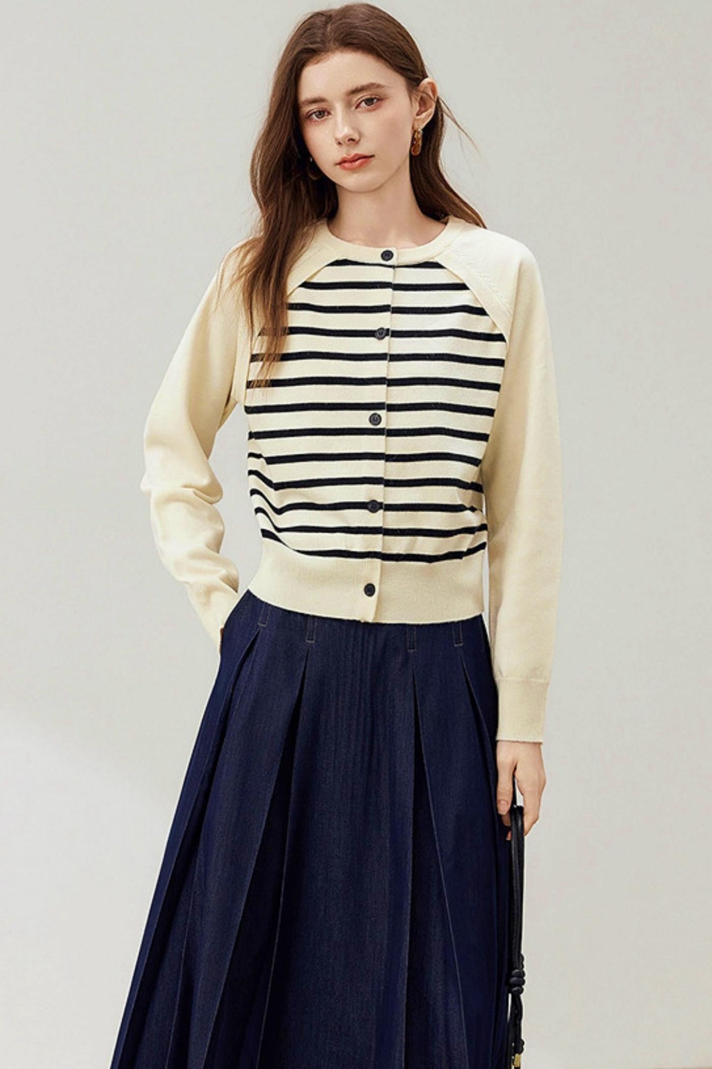 Raglan Sleeve Striped Knit Sweater