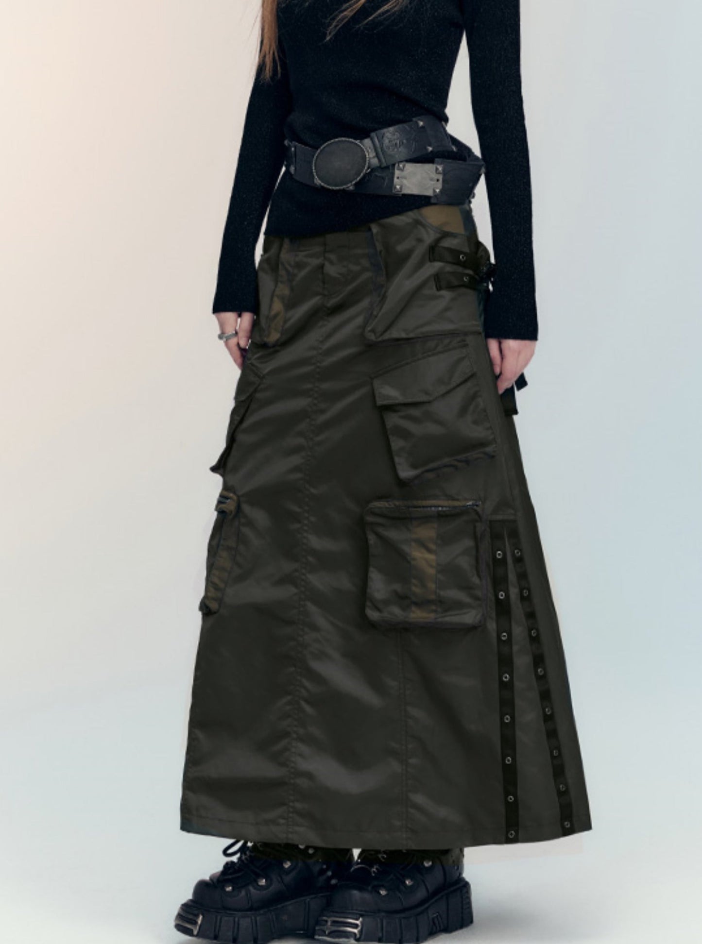 Cargo pocket bomber padded jacket skirt set