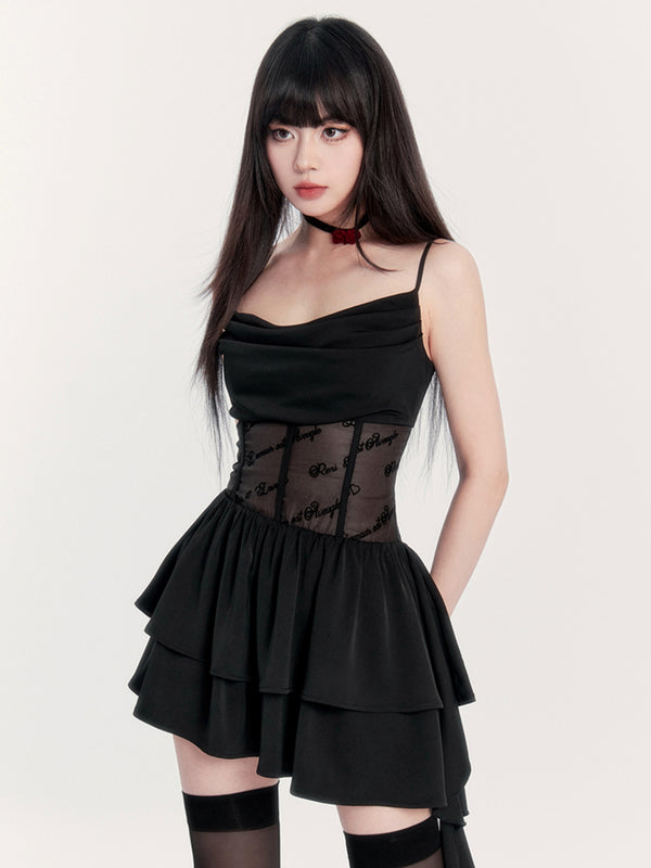 Lace Stitching Mesh Slip Dress