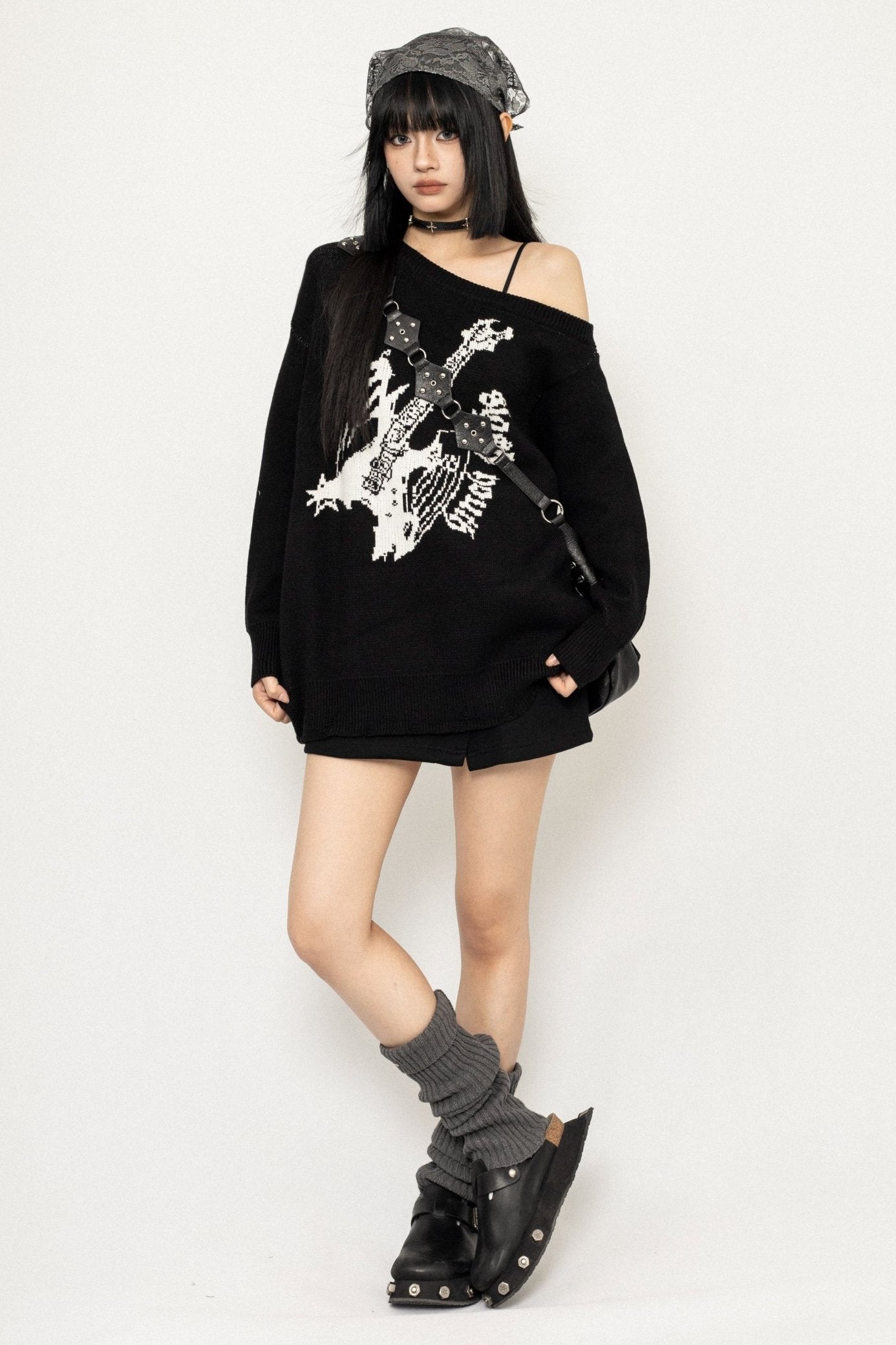 Off-the-Shoulder Slim Punk Sweater