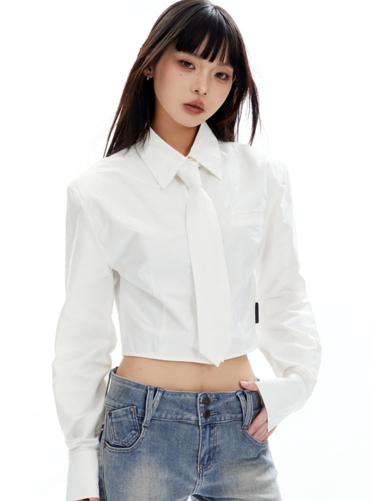 College Style White Tie Crop Top