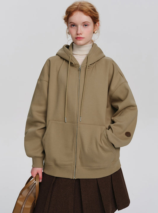 fleece loose basic casual zipper jacket